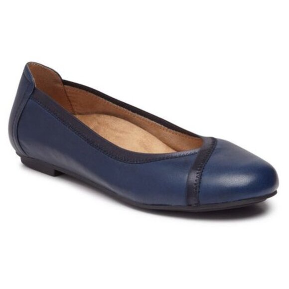 VIONIC Caroll Leather Comfort Slip On Ballet Flats Shoes in Navy - Size US 8 - Picture 1 of 12